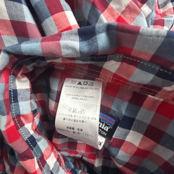 Patagonia Mens Organic Cotton Red/Blue Plaid Short Sleeve Button-Up Shirt Large - Picture 4 of 7